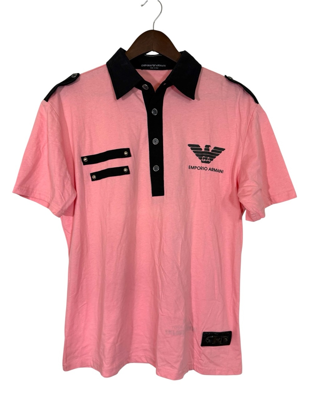 Emporio Armani Pink Polo Shirt Black Trim Logo Short Sleeve Casual Tee